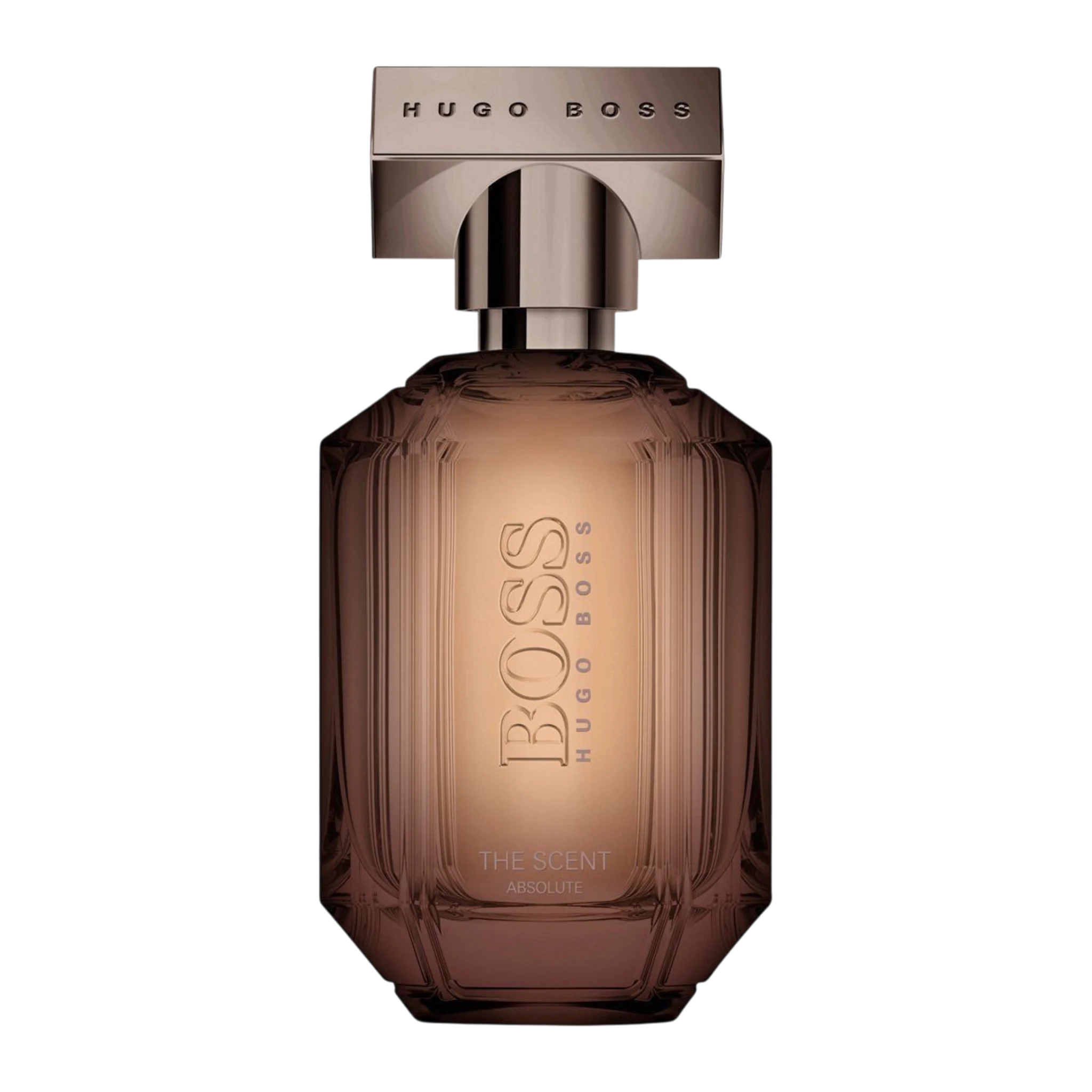 Hugo Boss The Scent Absolute Eau de Parfum im braunen Glasflakon mit metallfarbenem Verschluss.