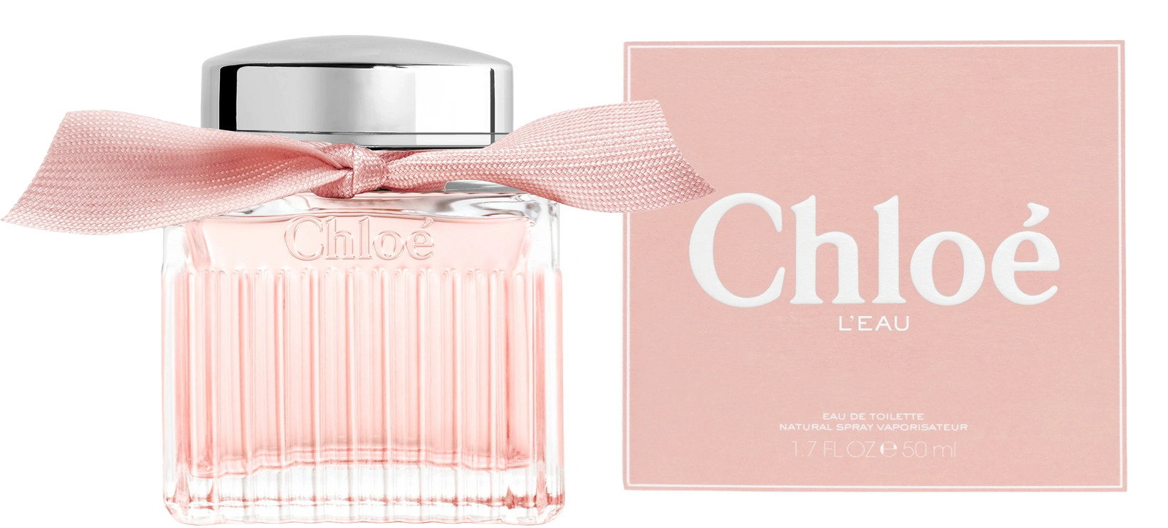 Chloe-flakon-mit-rosa-inhalt-und-bändchen-um-den-flaschenhals-rechts-daneben-chloe-verpackung-in-rose