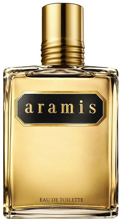 goldener flakon mit goldenem aramis schriftzug und goldenem deckel